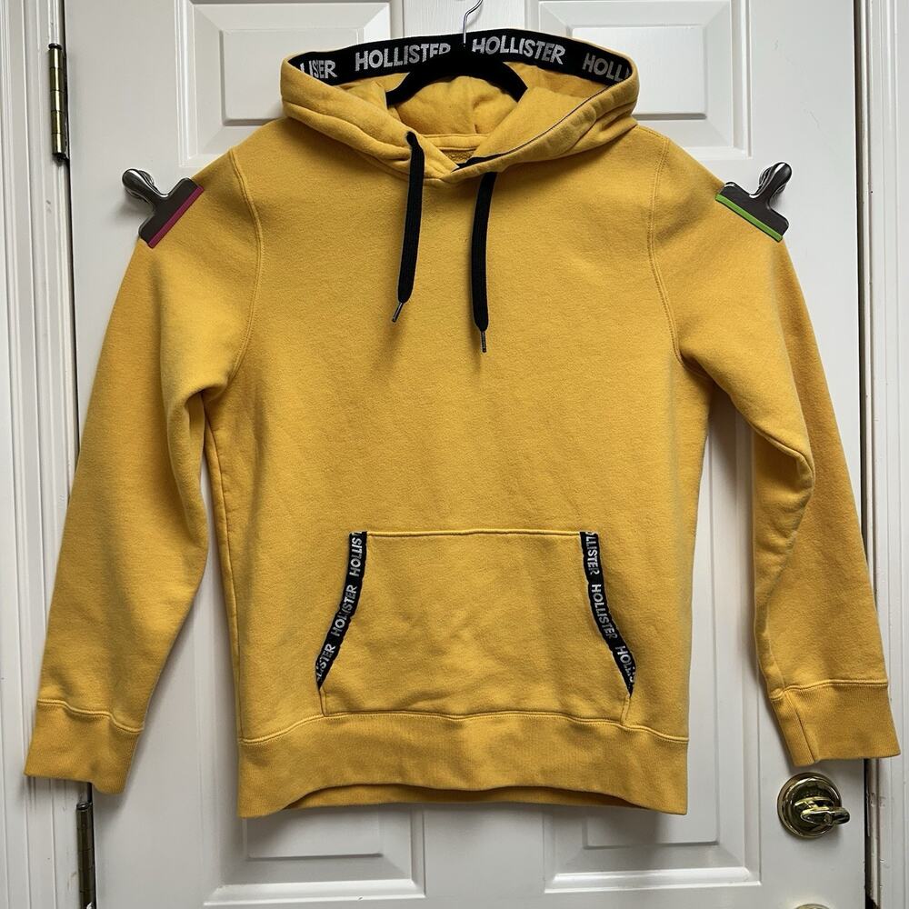 Hollister Abercrombie Hoodie Yellow Mustard Logo Stripe M Y2K California Beach